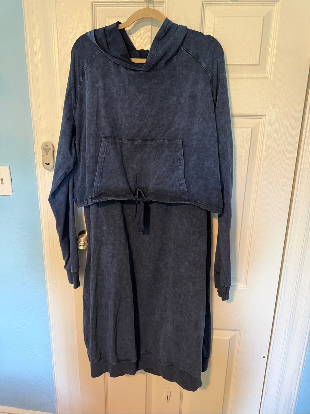 Navy Blue Hooded Dress with Front Pocket